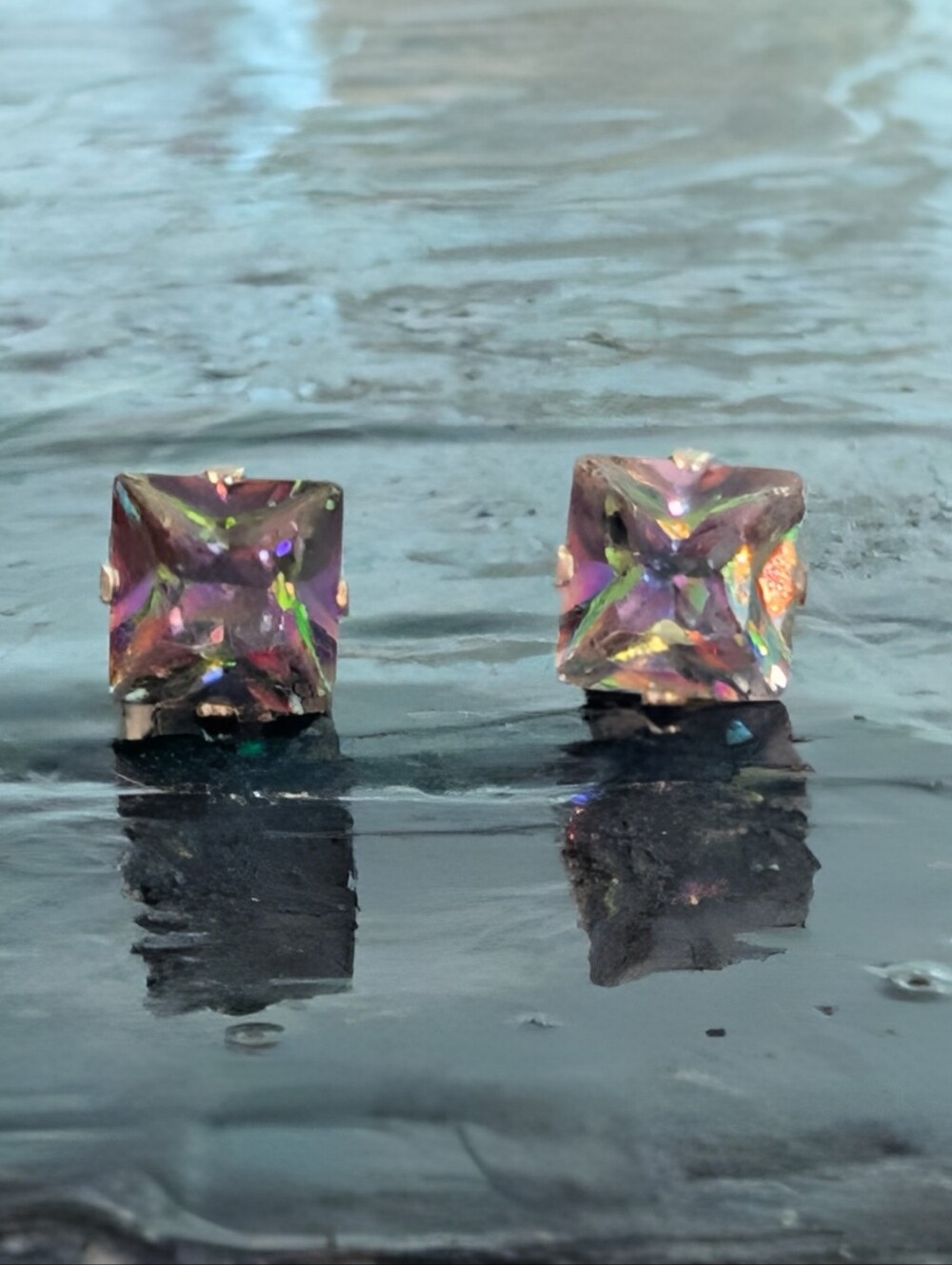 🆕 Simulated Mystic Topaz Earrings Memorizing CZ Stud Earrings Sterling Silver